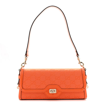 Gucci GG Monogram Textured Dollar Calfskin Small Luce Shoulder Bag Orange 1 of 10