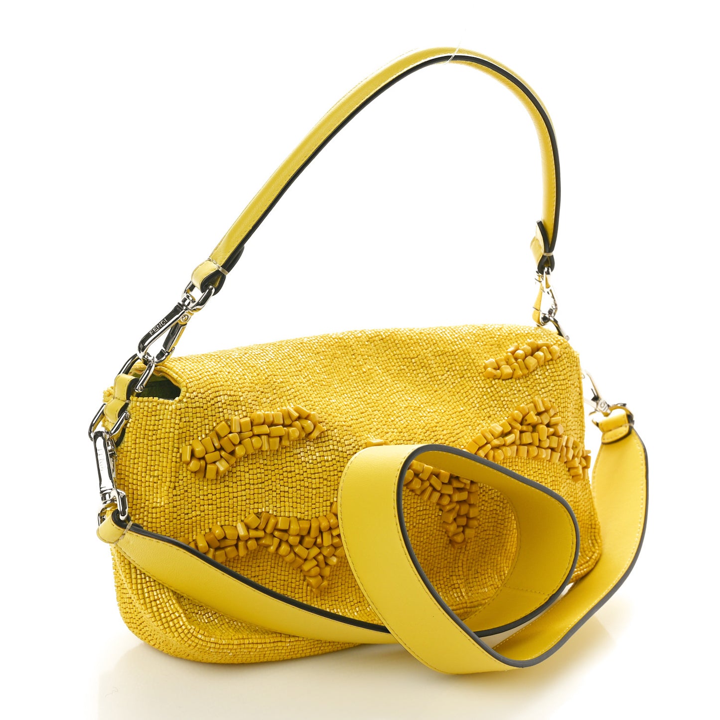 Rolling Stone Vitello Seta Bead Embroidered Re-Edition Baguette Giallo