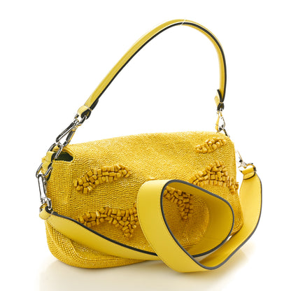 Fendi Rolling Stone Vitello Seta Bead Embroidered Re-Edition Baguette Giallo 3 of 9