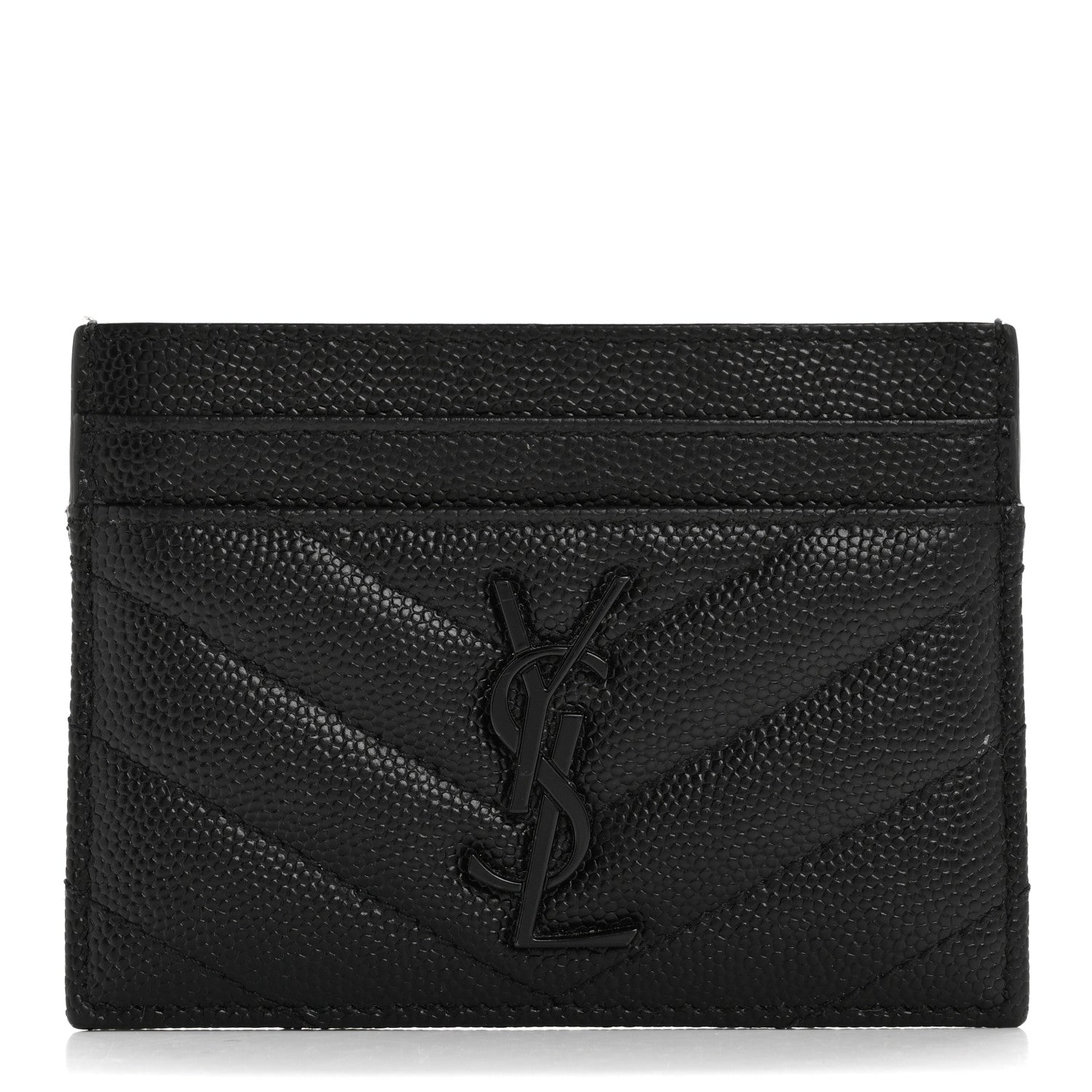 Saint Laurent Grain De Poudre Matelasse Chevron Monochrome Monogram Credit Card Case Black 1 of 10