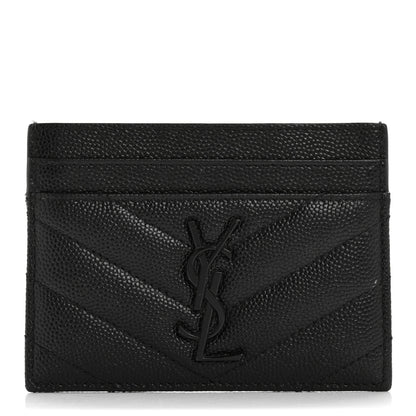 Saint Laurent Grain De Poudre Matelasse Chevron Monochrome Monogram Credit Card Case Black 1 of 10