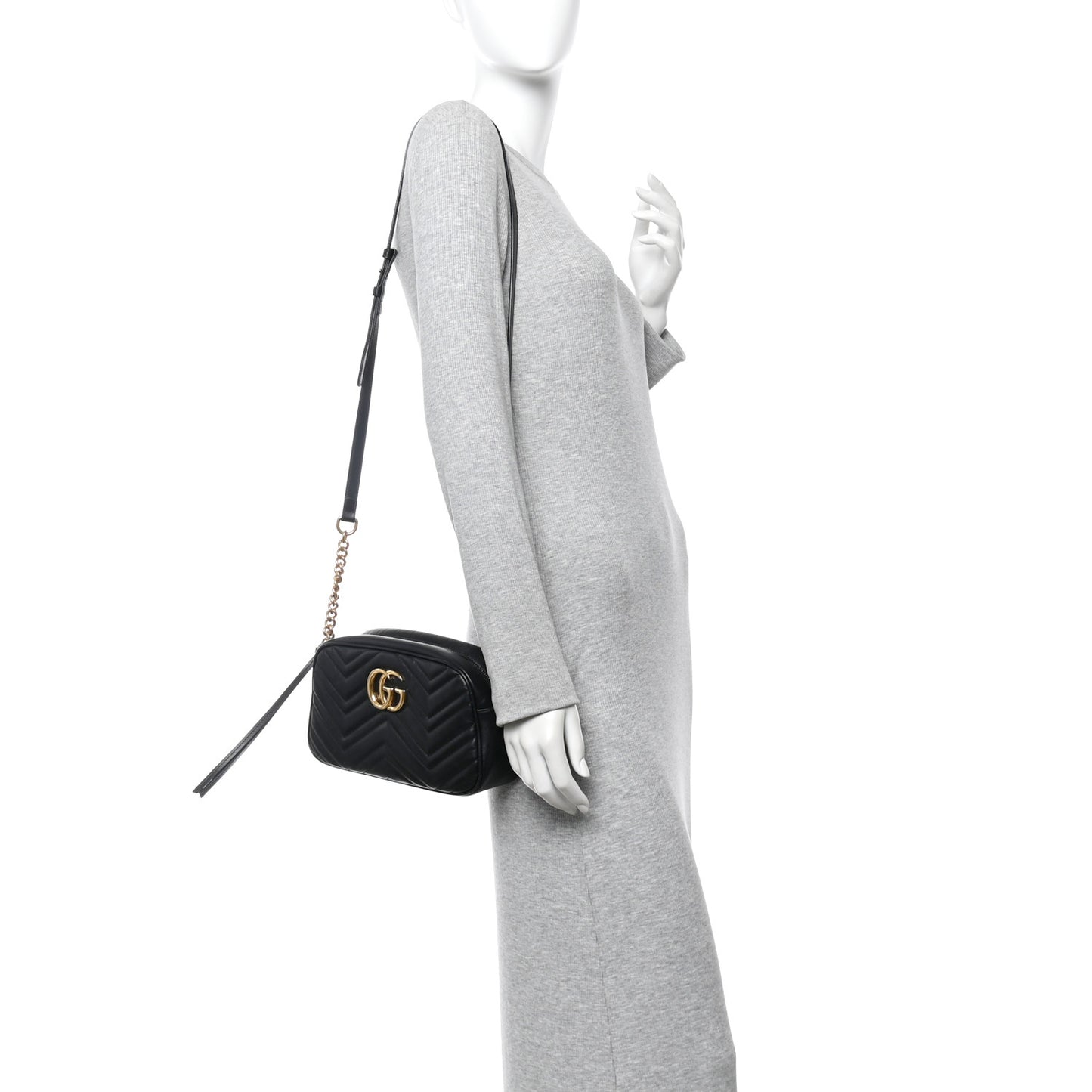 Calfskin Matelasse Small GG Marmont Chain Shoulder Bag Black