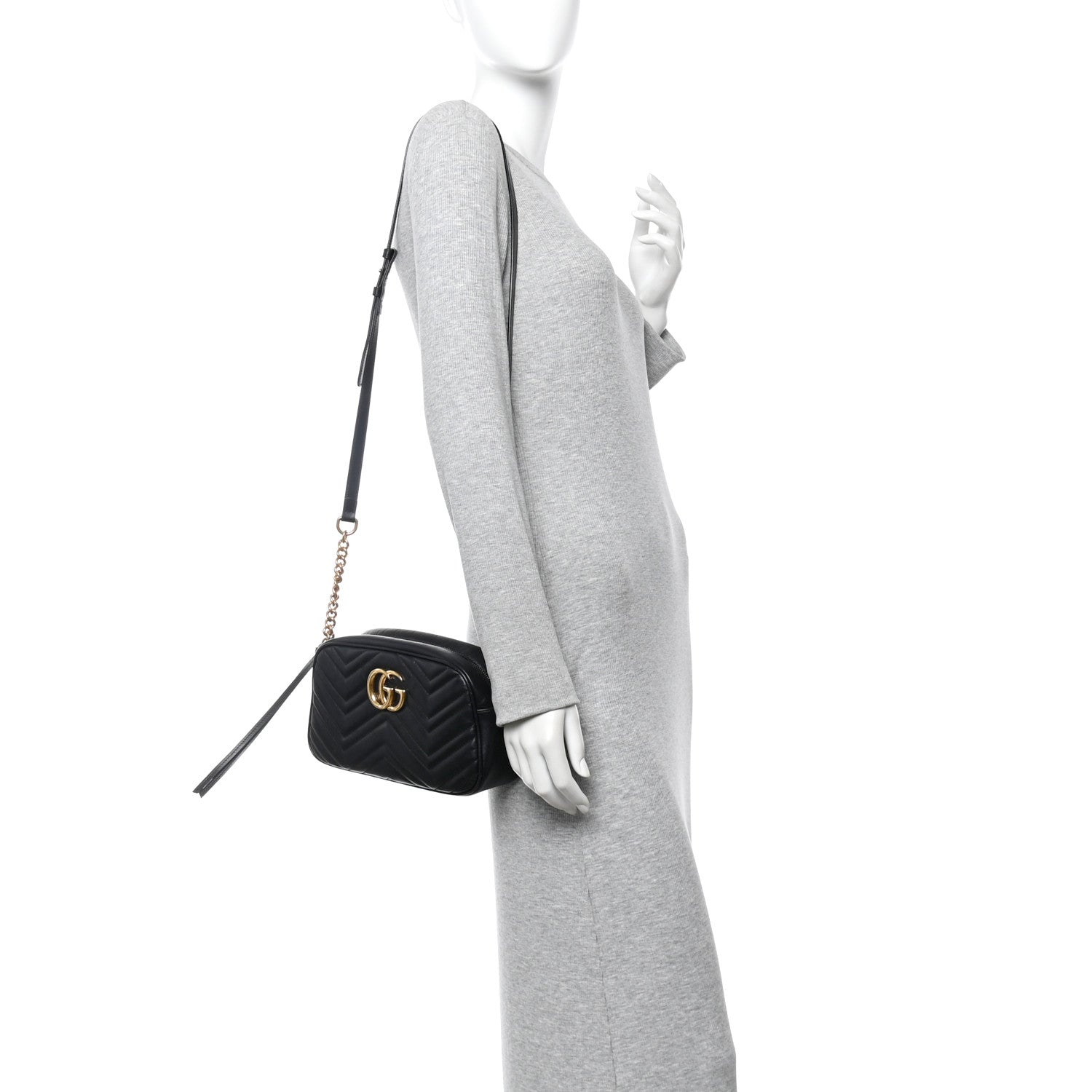 Gucci Calfskin Matelasse Small GG Marmont Chain Shoulder Bag Black 2 of 14