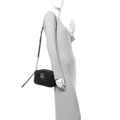 Gucci Calfskin Matelasse Small GG Marmont Chain Shoulder Bag Black 2 of 14