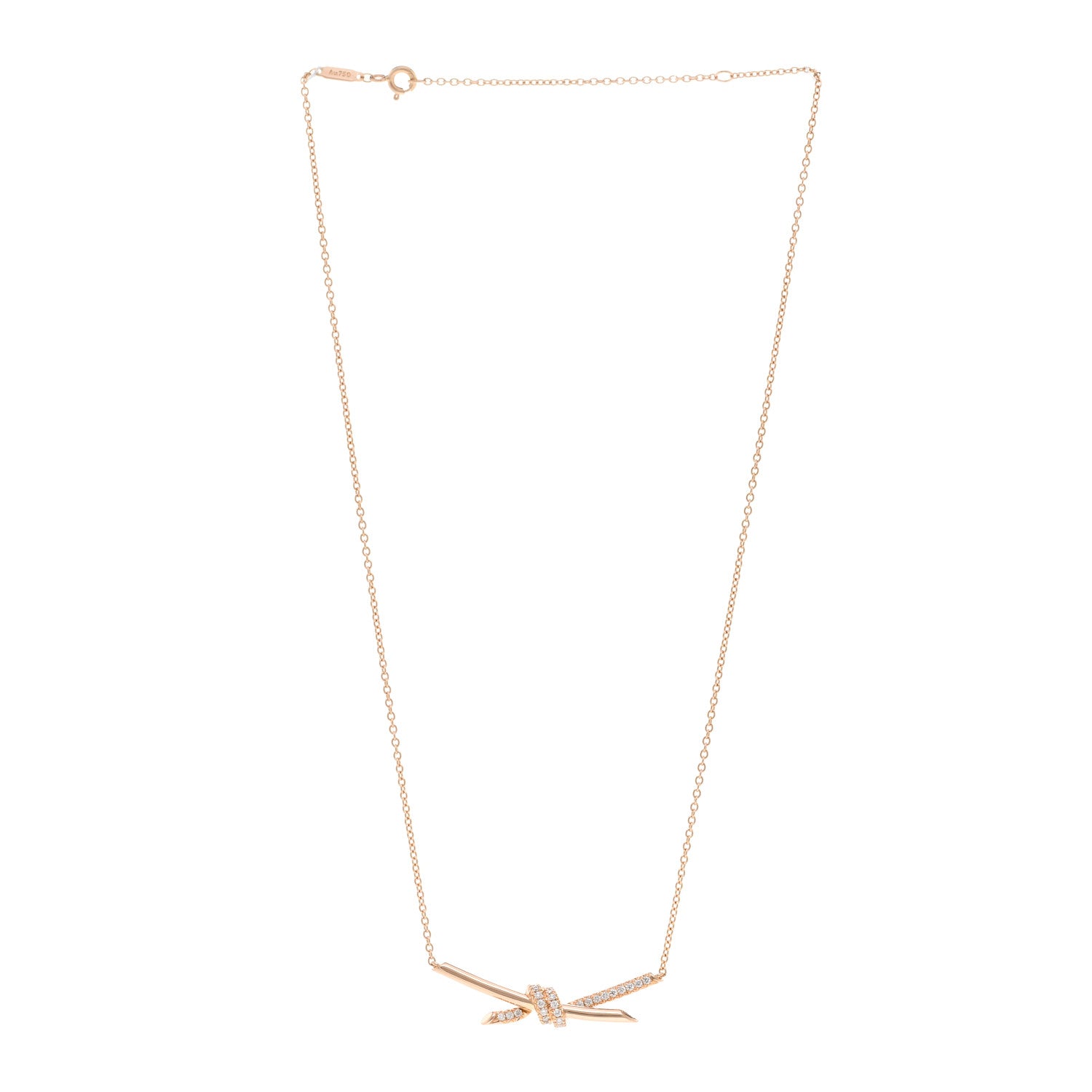 Tiffany 18K Rose Gold Diamond Knot Necklace 3 of 5
