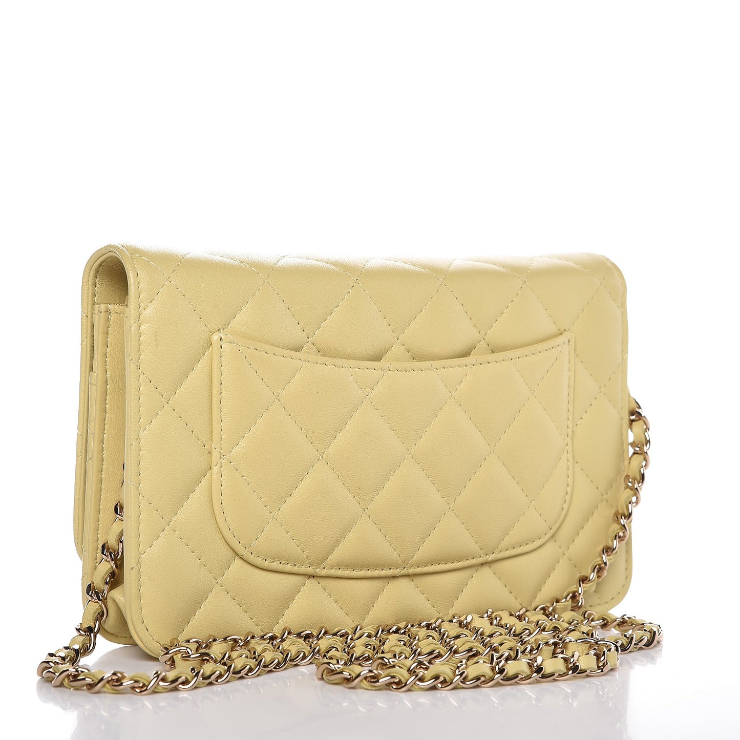 Lambskin Quilted Wallet on Chain WOC Yellow