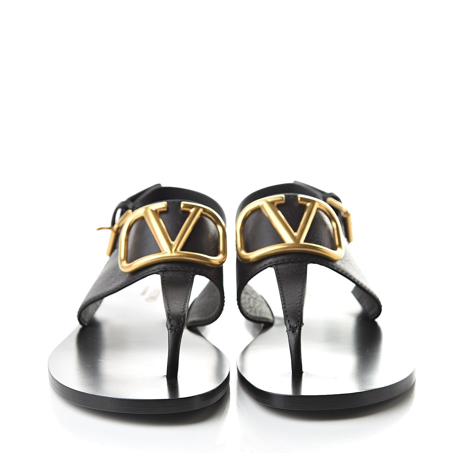 Valentino Garavani Grainy Cowhide Vlogo Slingback Flat Thong Sandals 37.5 Black 2 of 8