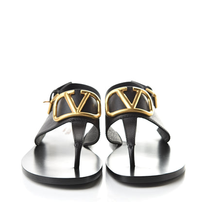 Valentino Garavani Grainy Cowhide Vlogo Slingback Flat Thong Sandals 37.5 Black 2 of 8
