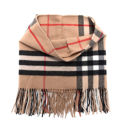 Burberry Cashmere Wool Classic Check Infinity Fringe Scarf Camel 2 of 5