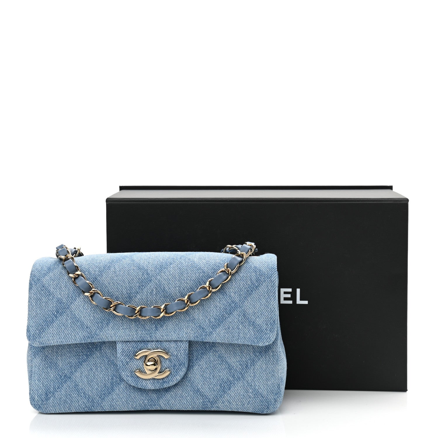 Chanel Printed Denim Quilted Mini Rectangular Flap Light Blue 10 of 10