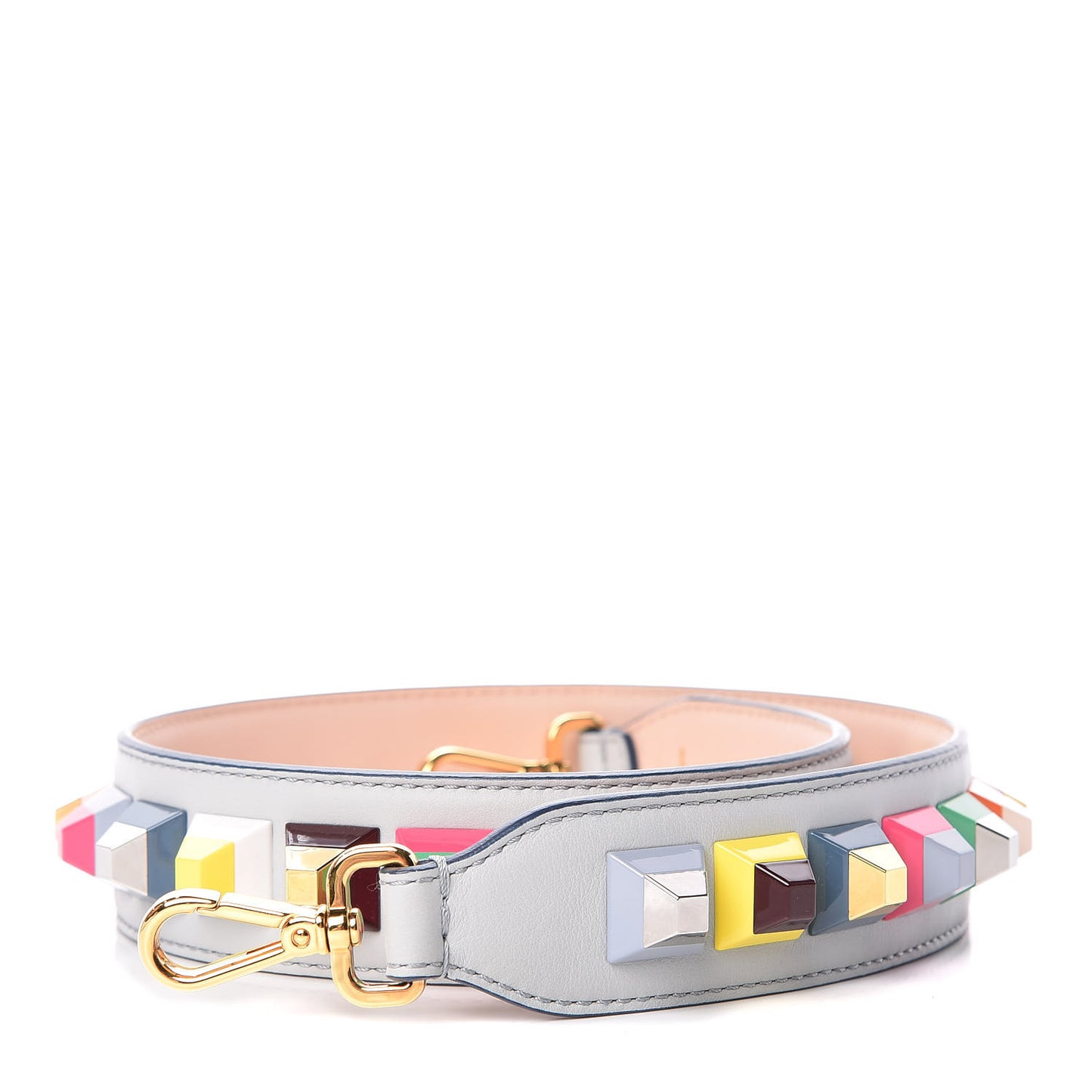 Vitello Dolce Plexiglass Bi-Color Studded Strap You Grigio Perla Plaster Multicolor