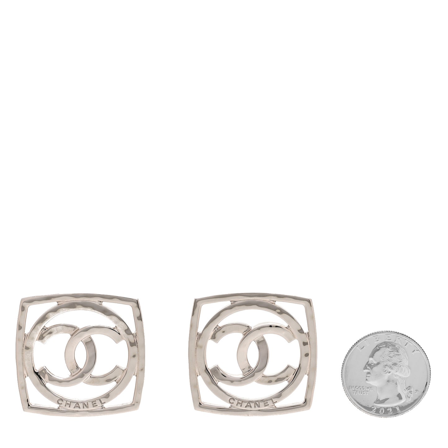 Metal Square CC Earrings Silver