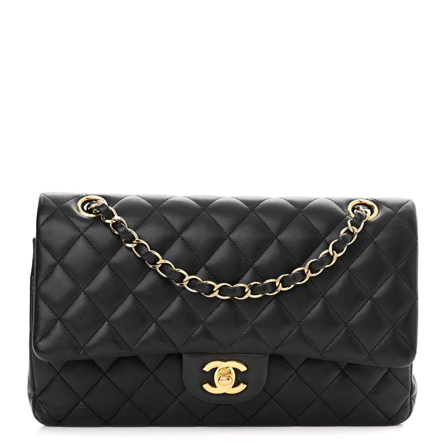 Lambskin Quilted Medium Double Flap Black