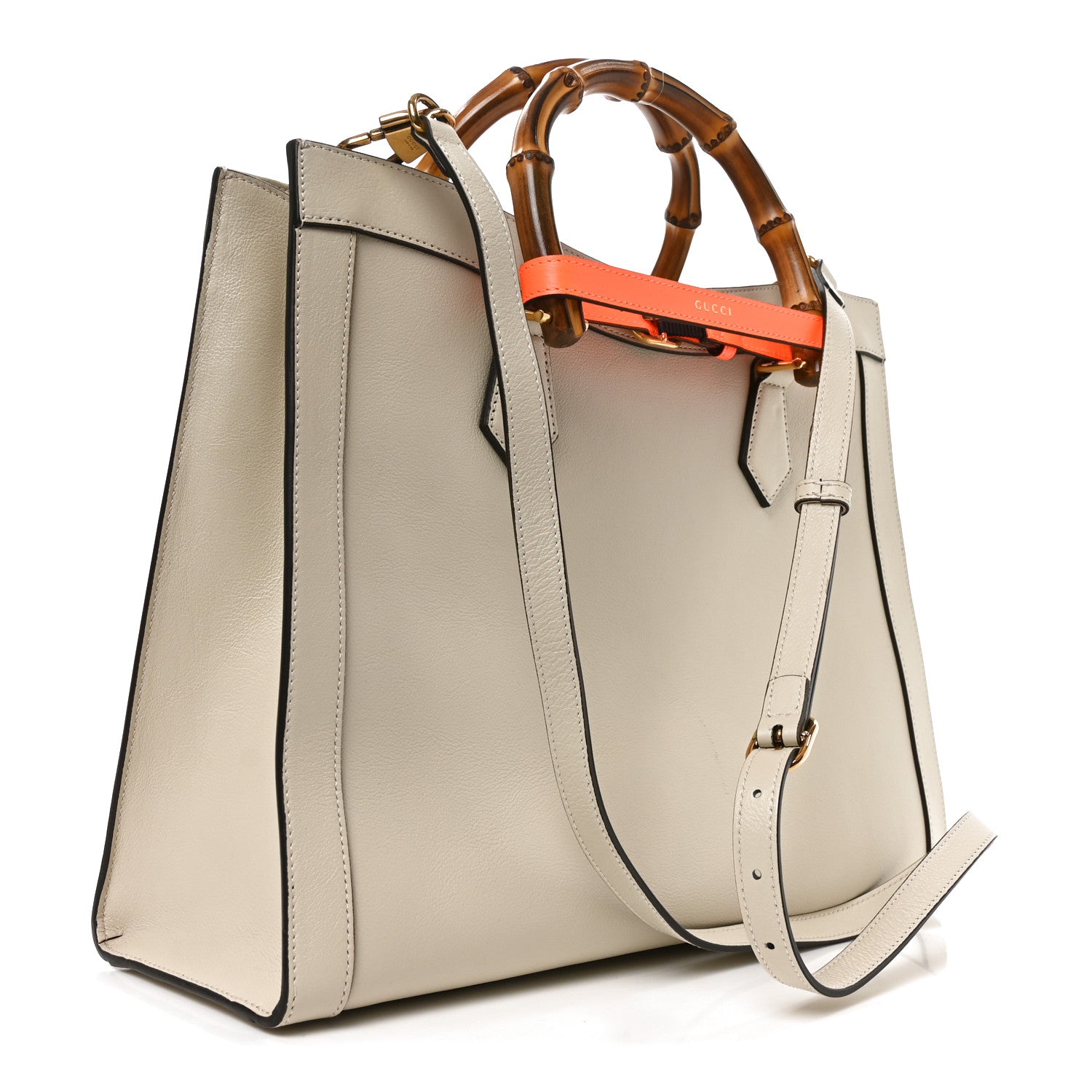 Gucci Wonka Grain Calfskin Medium Diana Tote Bag Mystic White Orange Fluo 4 of 19