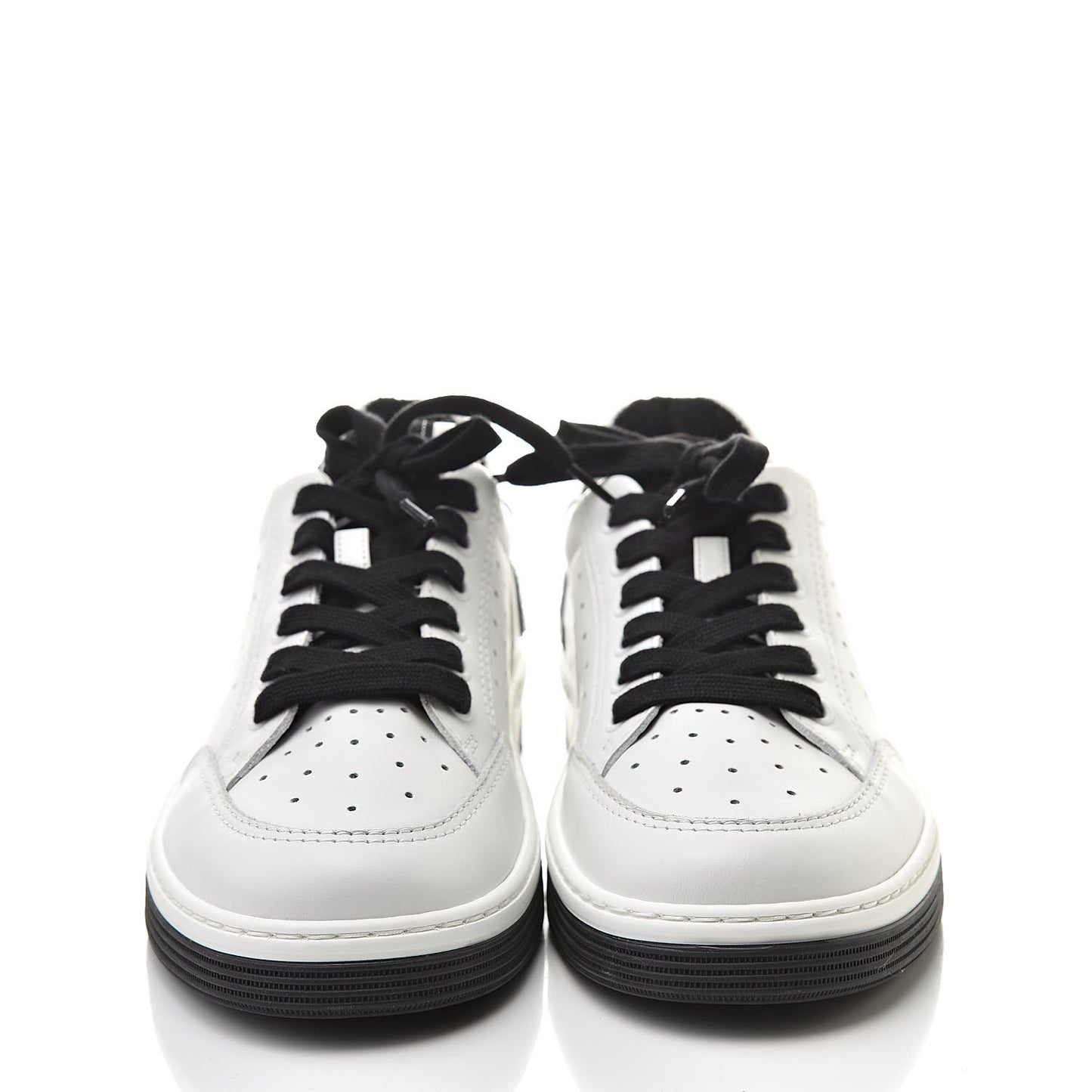 Calfskin Womens Logo Sneakers 39 Black White