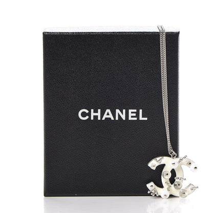 Chanel Enamel Beaded CC Necklace Silver White 6 of 6