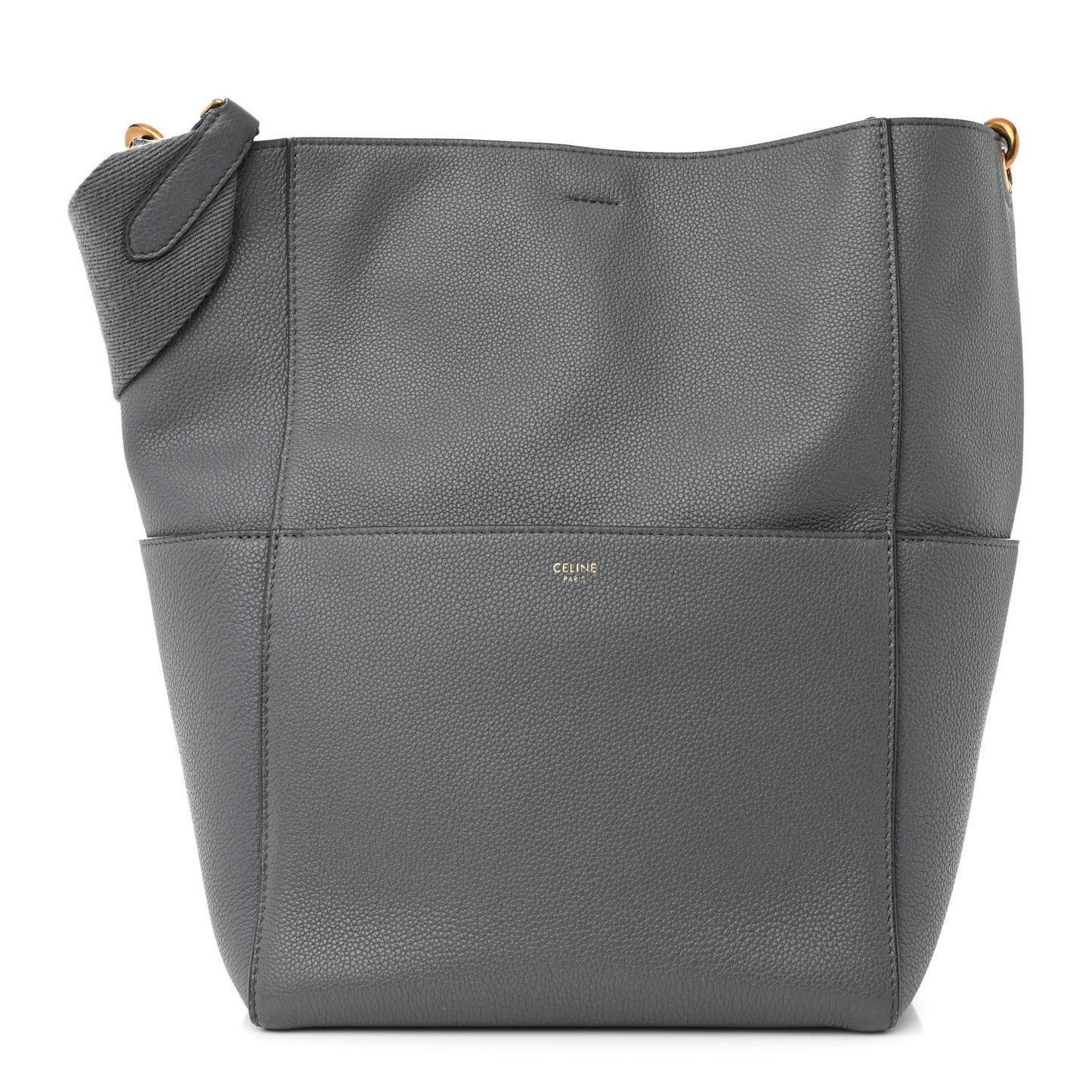 Soft Grained Calfskin Sangle Bucket Bag Grey