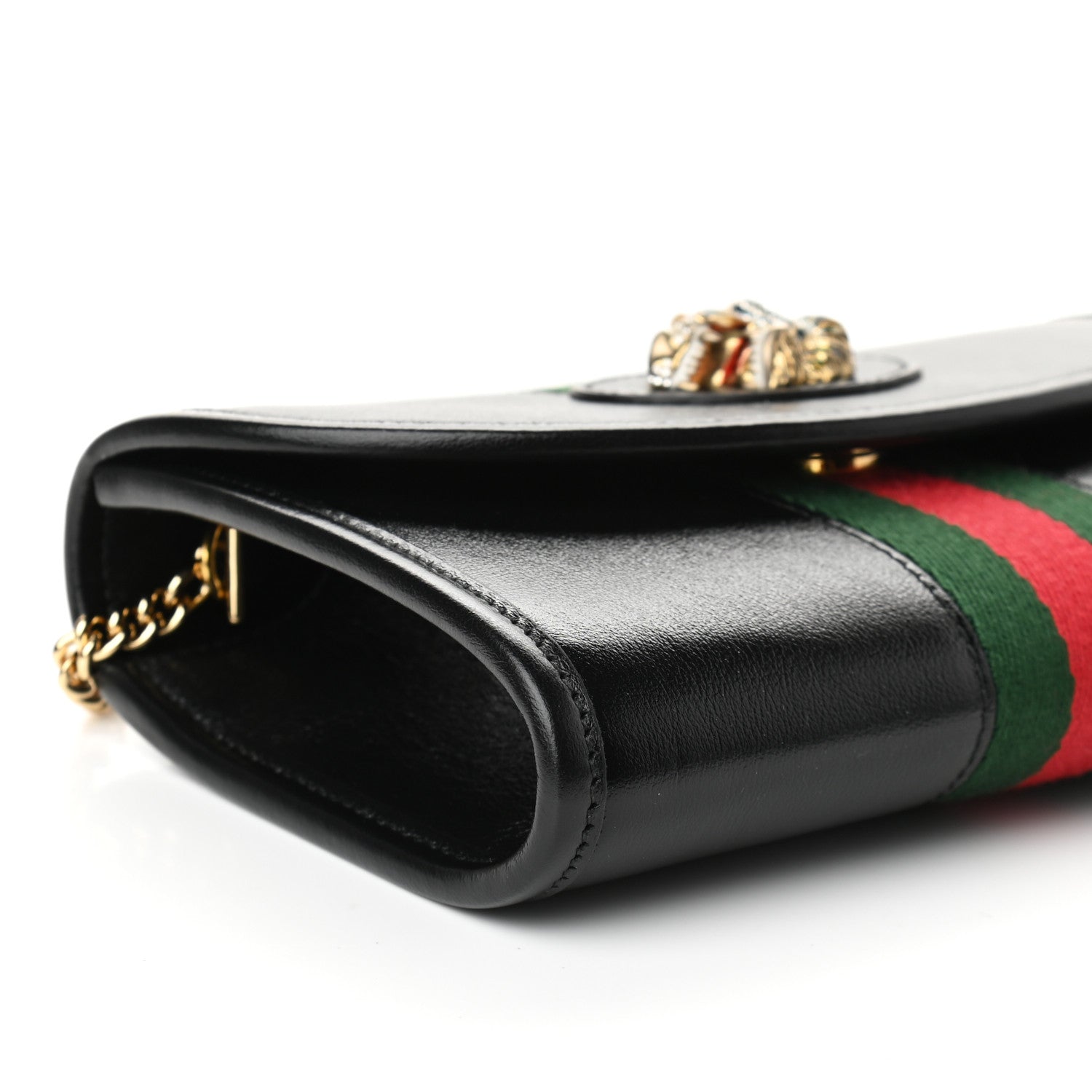 Gucci Textured Calfskin Web Mini Rajah Slim Flap Shoulder Bag Black 8 of 9