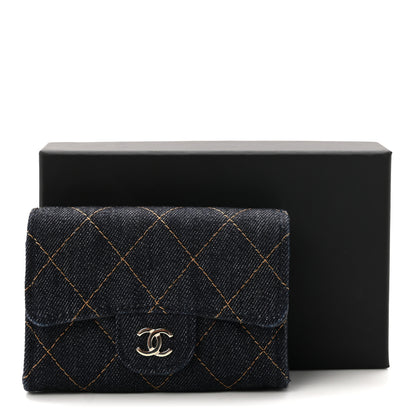 Chanel Denim Quilted Flap Card Holder Wallet Dark Blue Orange 8 of 8