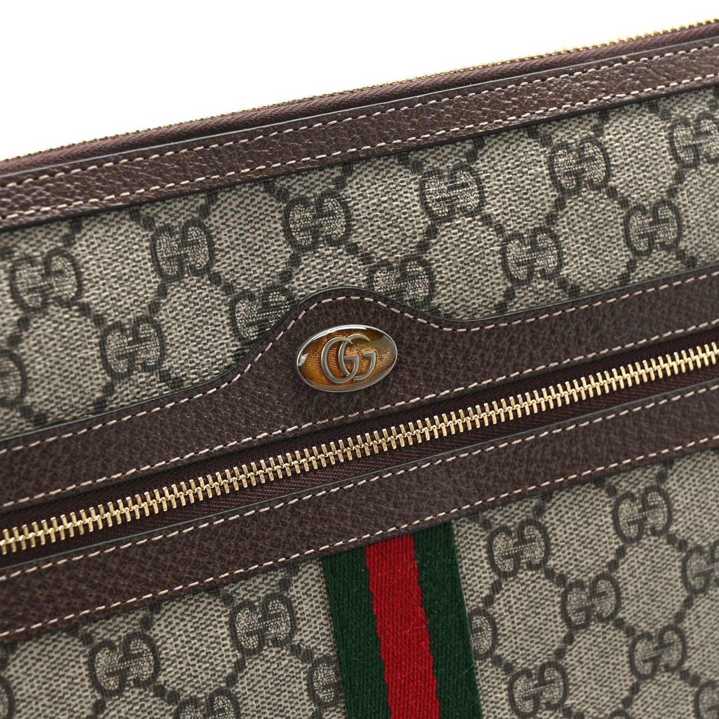 GG Supreme Monogram Large Ophidia Pouch Clutch Brown