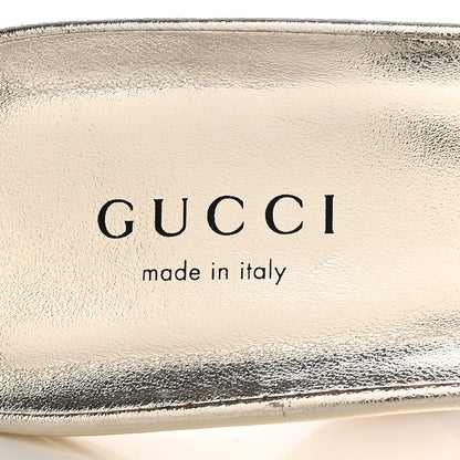 Gucci Metallic Nappa Dora Tiger Head Mid Heel Slide Sandals 37 Gold 7 of 15