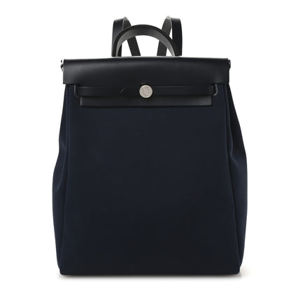Hermes Military Toile Vache Hunter Herbag a Dos Zip Retourne Backpack Bleu Marine Bleu Indigo 1 of 11