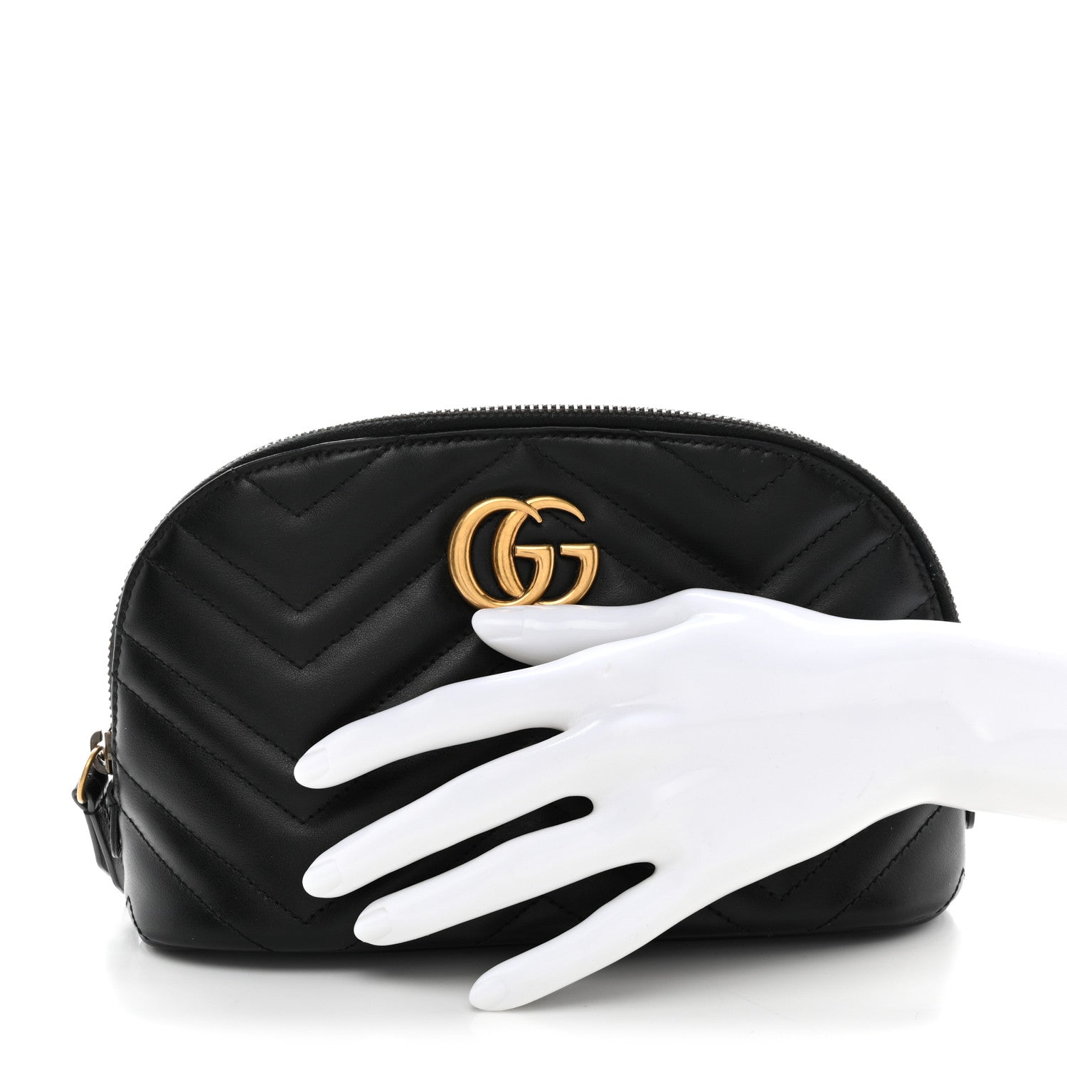 Gucci Calfskin Matelasse Large GG Marmont Pouch Cosmetic Case Black 2 of 7