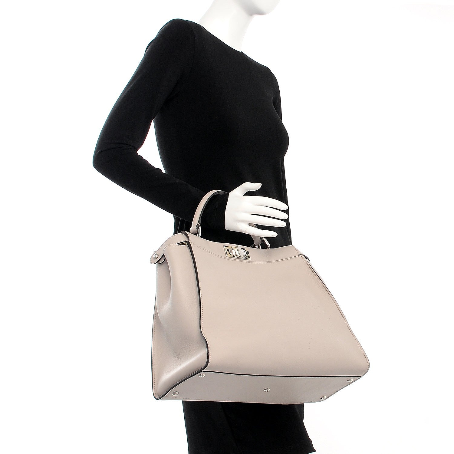 Fendi Vitello Seta Plexiglass Granite Large Peekaboo Iconic Satchel Polvere 3 of 9