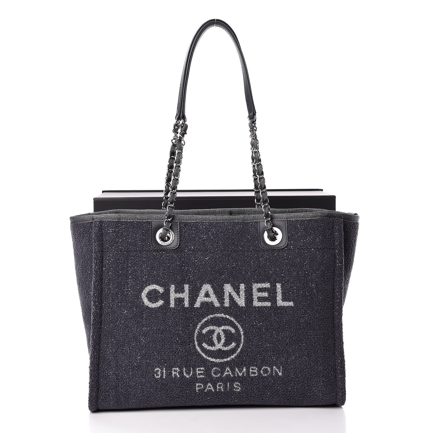 Chanel Lurex Boucle Small Deauville Tote Light Grey 11 of 11