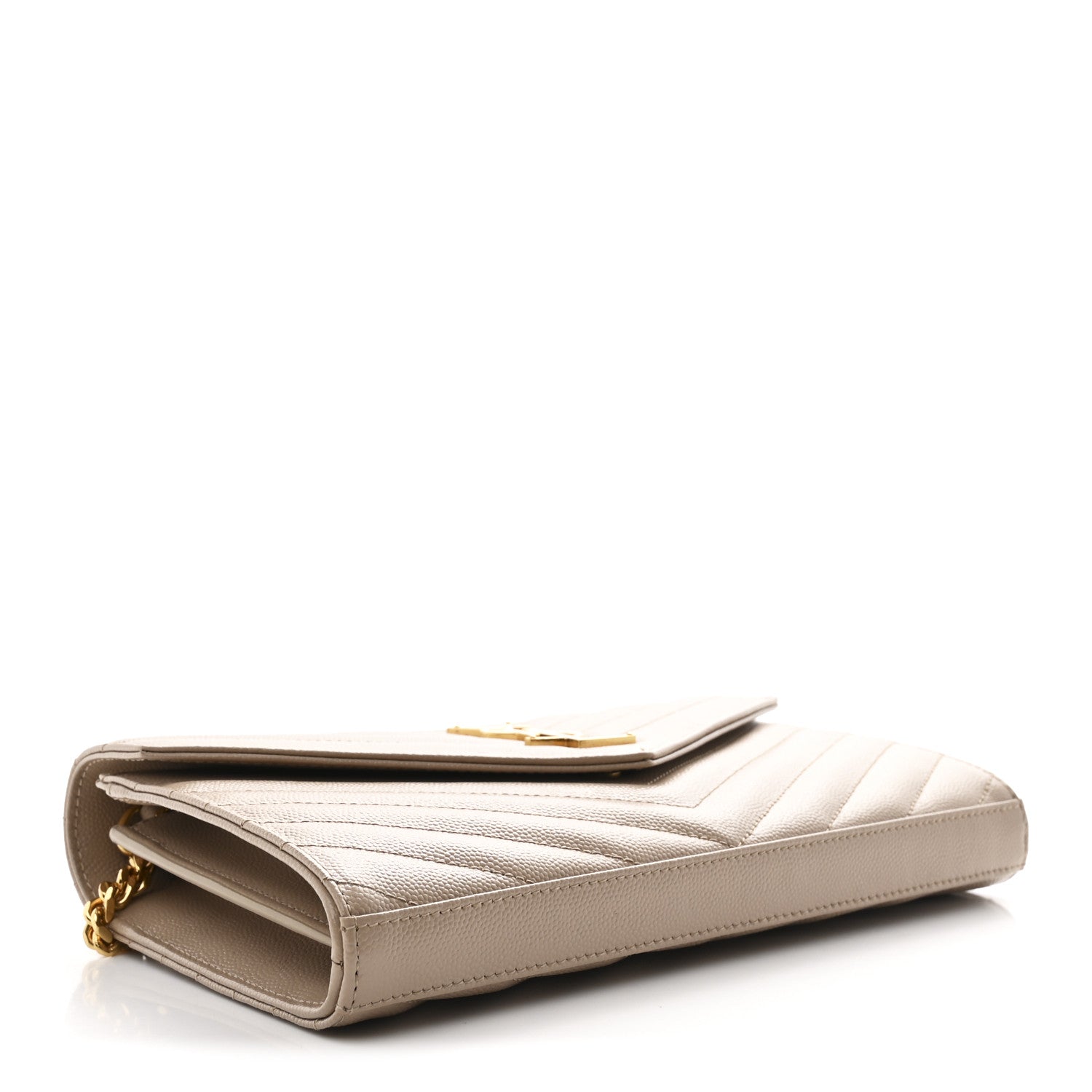 Saint Laurent Grain De Poudre Matelasse Chevron Monogram Chain Wallet Dark Beige 4 of 11