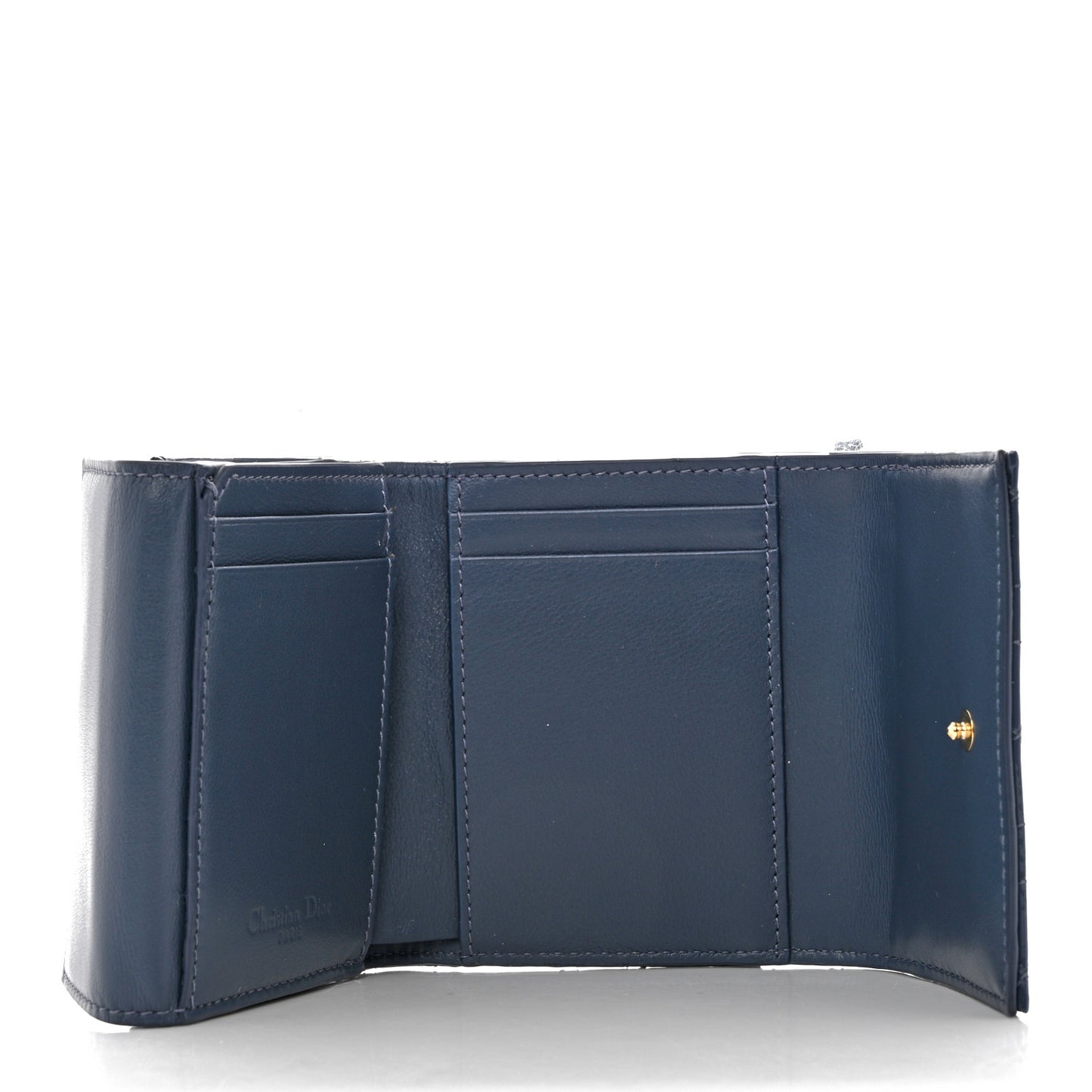 Patent Cannage Lady Dior Lotus Wallet Denim Blue
