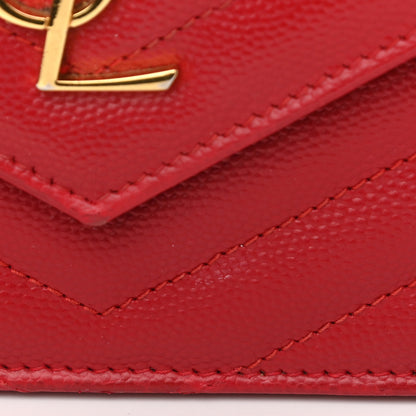 Saint Laurent Grain De Poudre Matelasse Chevron Monogram Envelope Chain Wallet New Red 14 of 15