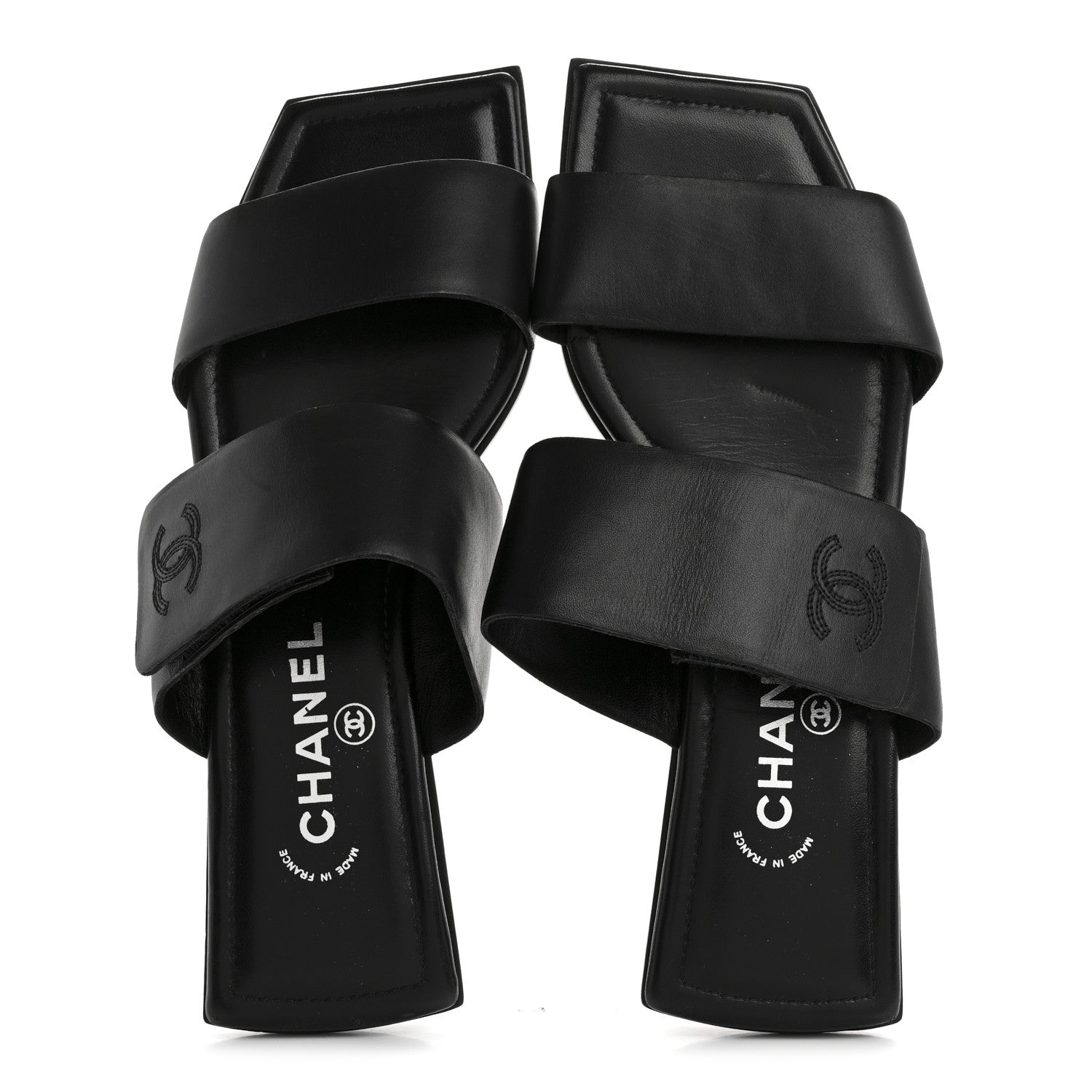 Chanel Lambskin CC Flat Sandals 38.5 Black 2 of 13