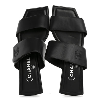 Chanel Lambskin CC Flat Sandals 38.5 Black 2 of 13