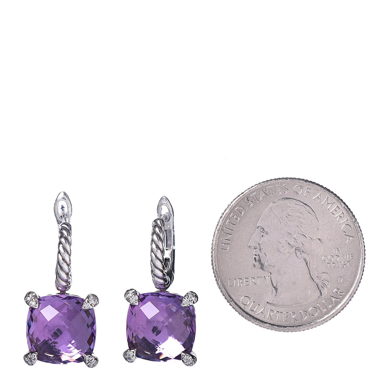 Sterling Silver Diamond Amethyst Chatelaine Drop Earrings