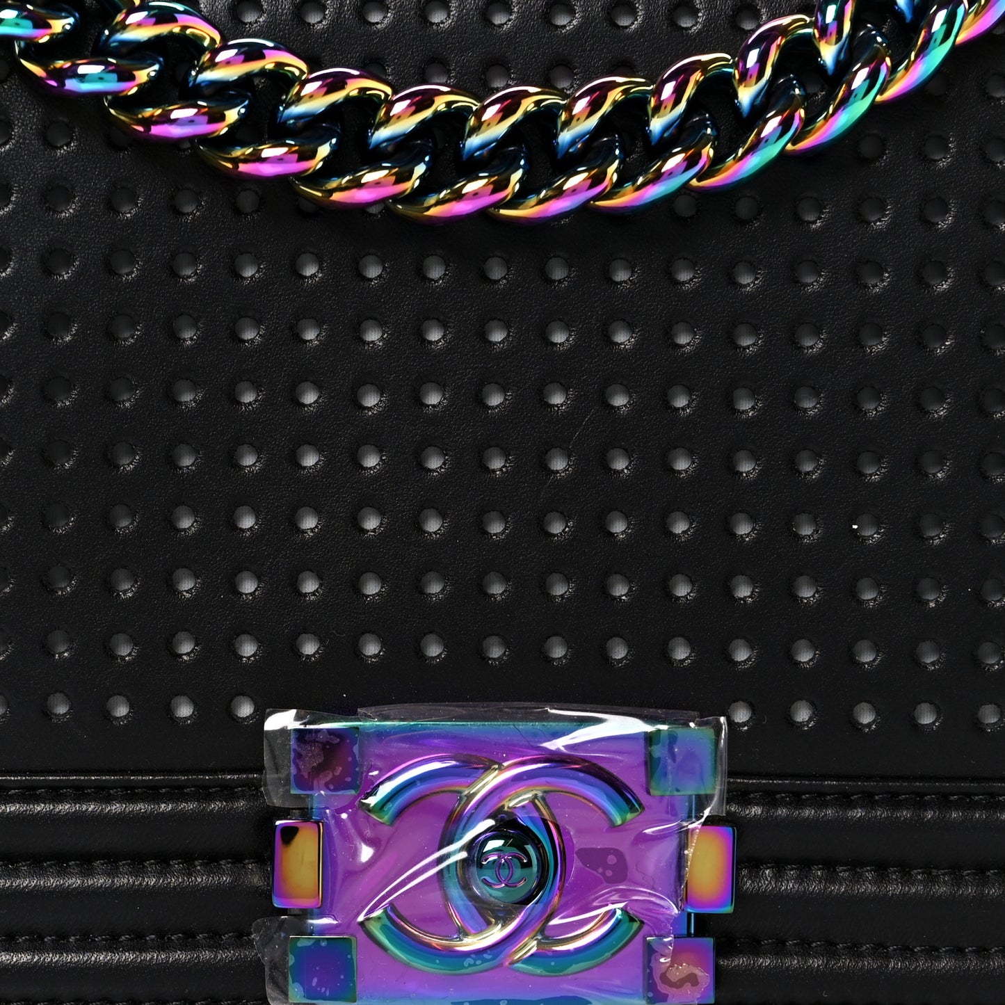 Lambskin LED Iridescent Metal Medium Boy Flap Black Multicolor