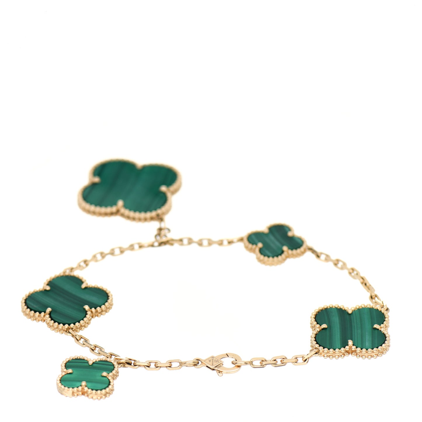 18K Yellow Gold Malachite 5 Motifs Magic Alhambra Bracelet