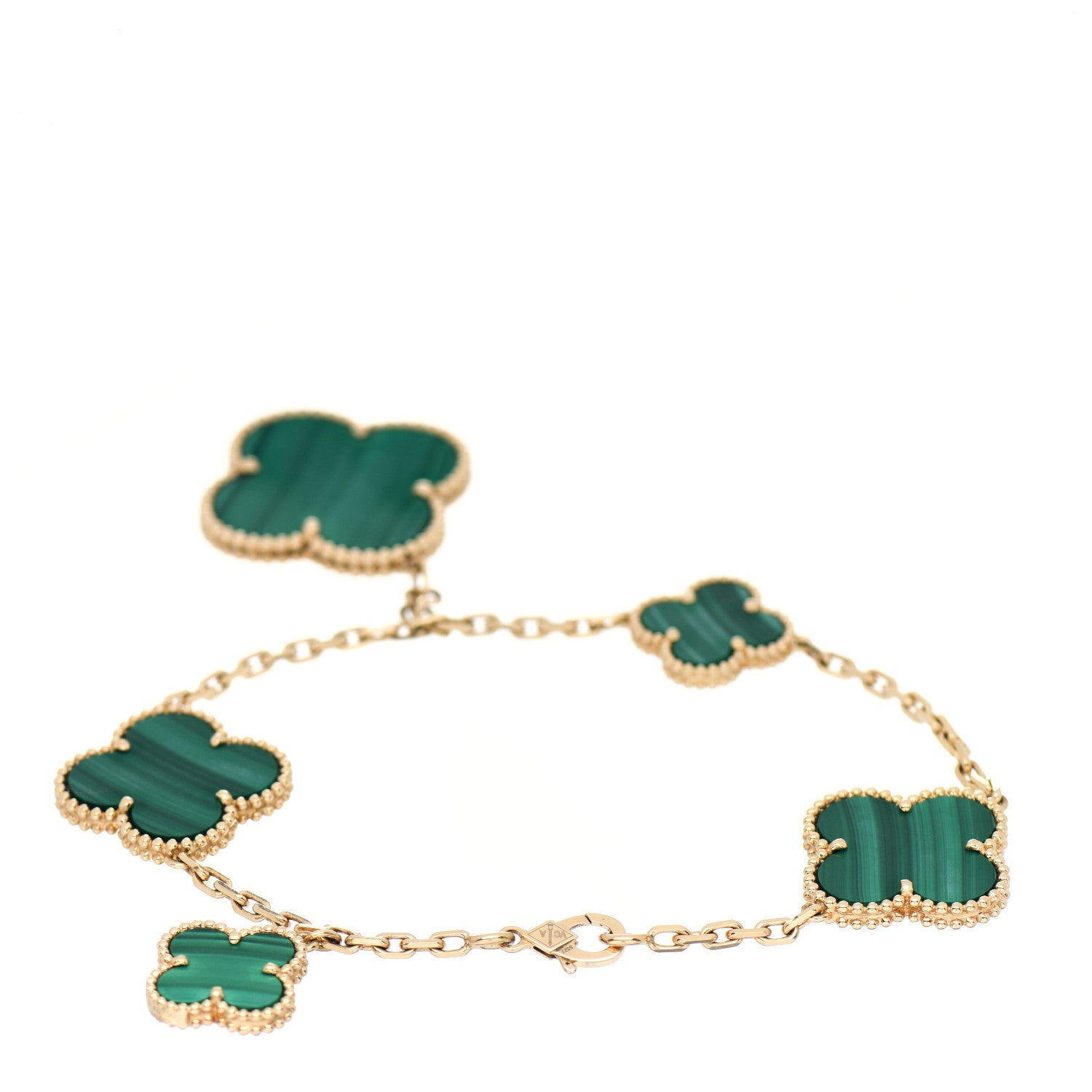 Van Cleef & Arpels 18K Yellow Gold Malachite 5 Motifs Magic Alhambra Bracelet 3 of 5