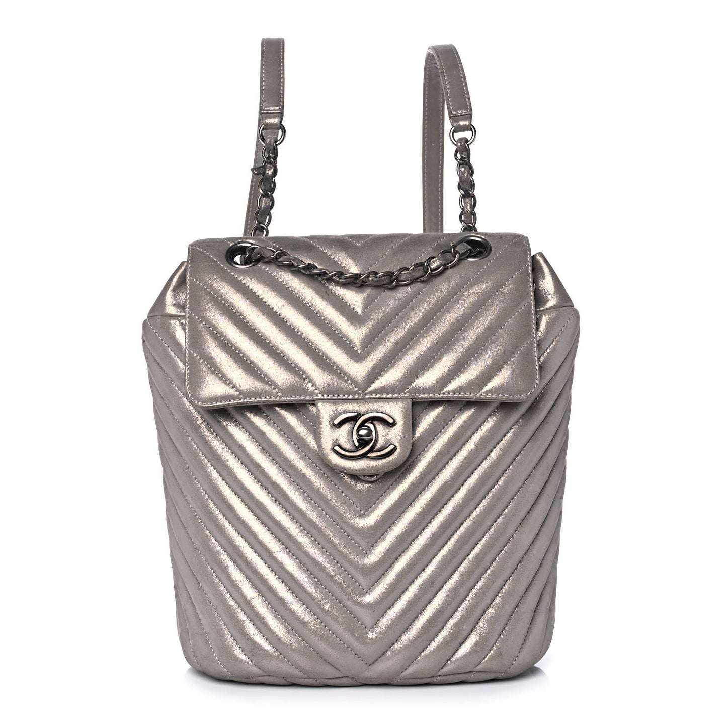 Metallic Calfskin Chevron Quilted Small Urban Spirit Backpack Silver
