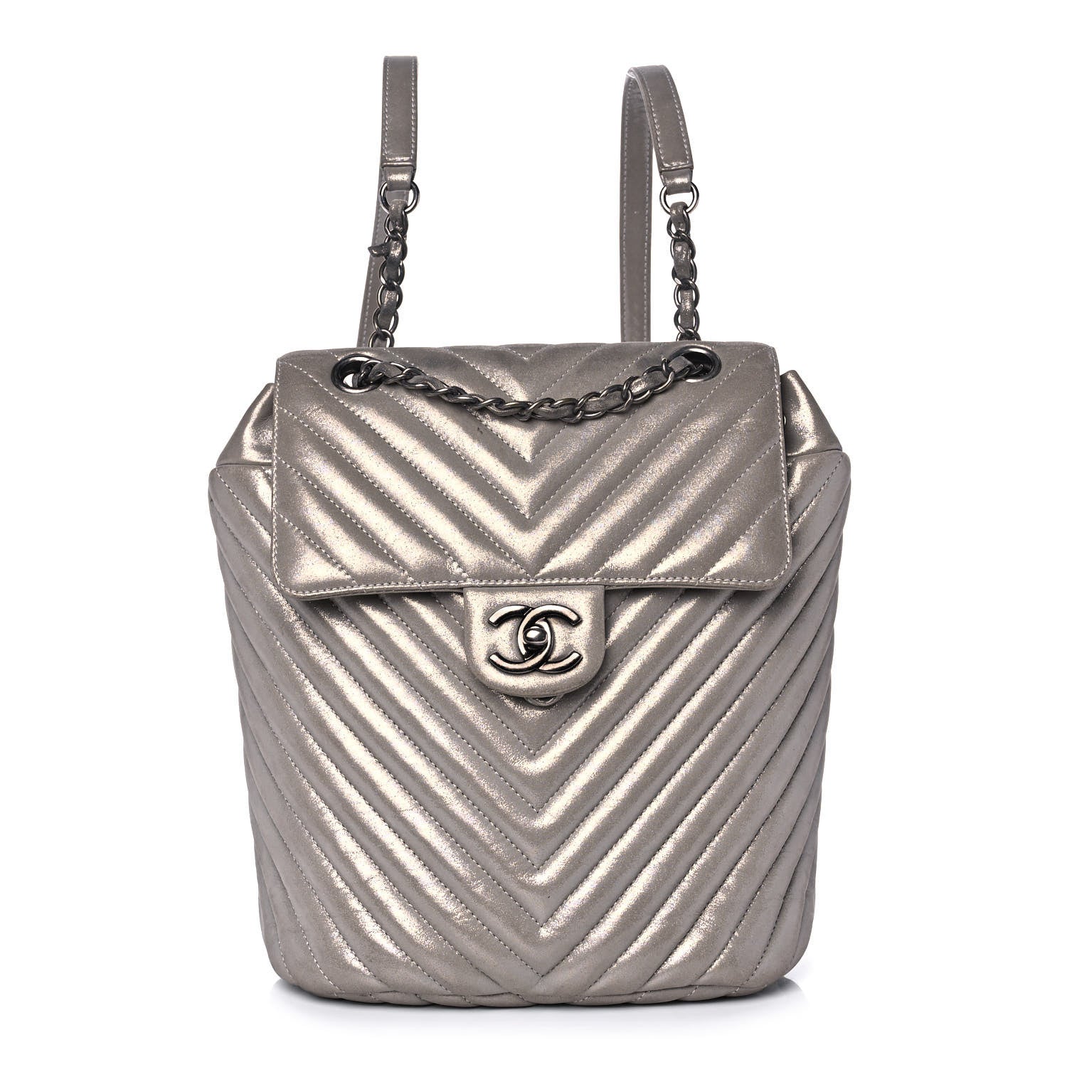 Chanel Metallic Calfskin Chevron Quilted Small Urban Spirit Backpack Silver 1 of 15