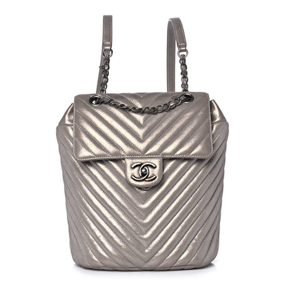 Chanel Metallic Calfskin Chevron Quilted Small Urban Spirit Backpack Silver 1 of 15