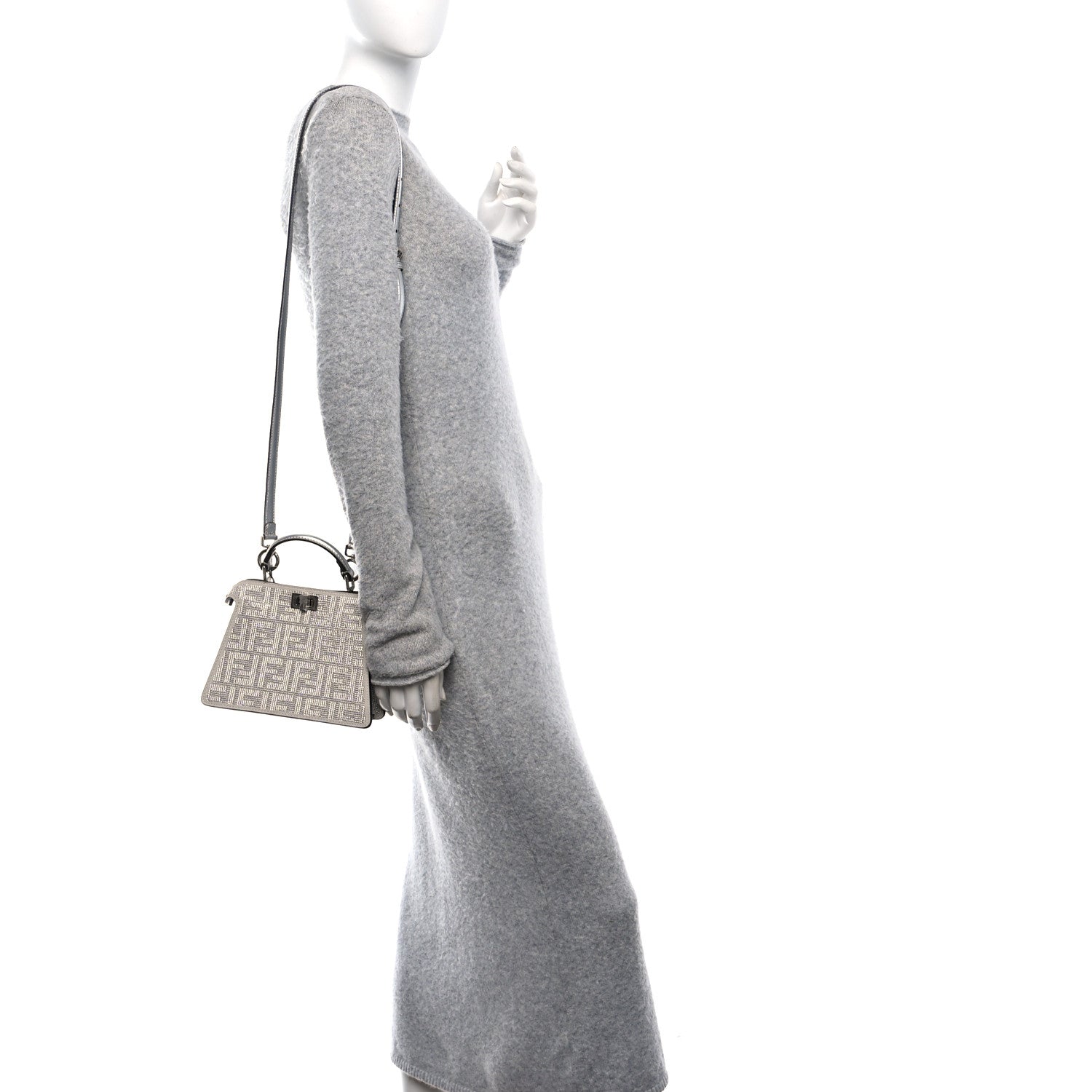 Fendi Crystal Vitello Laminato FF Petite Peekaboo I SEE U Satchel Crystal Argento 2 of 14