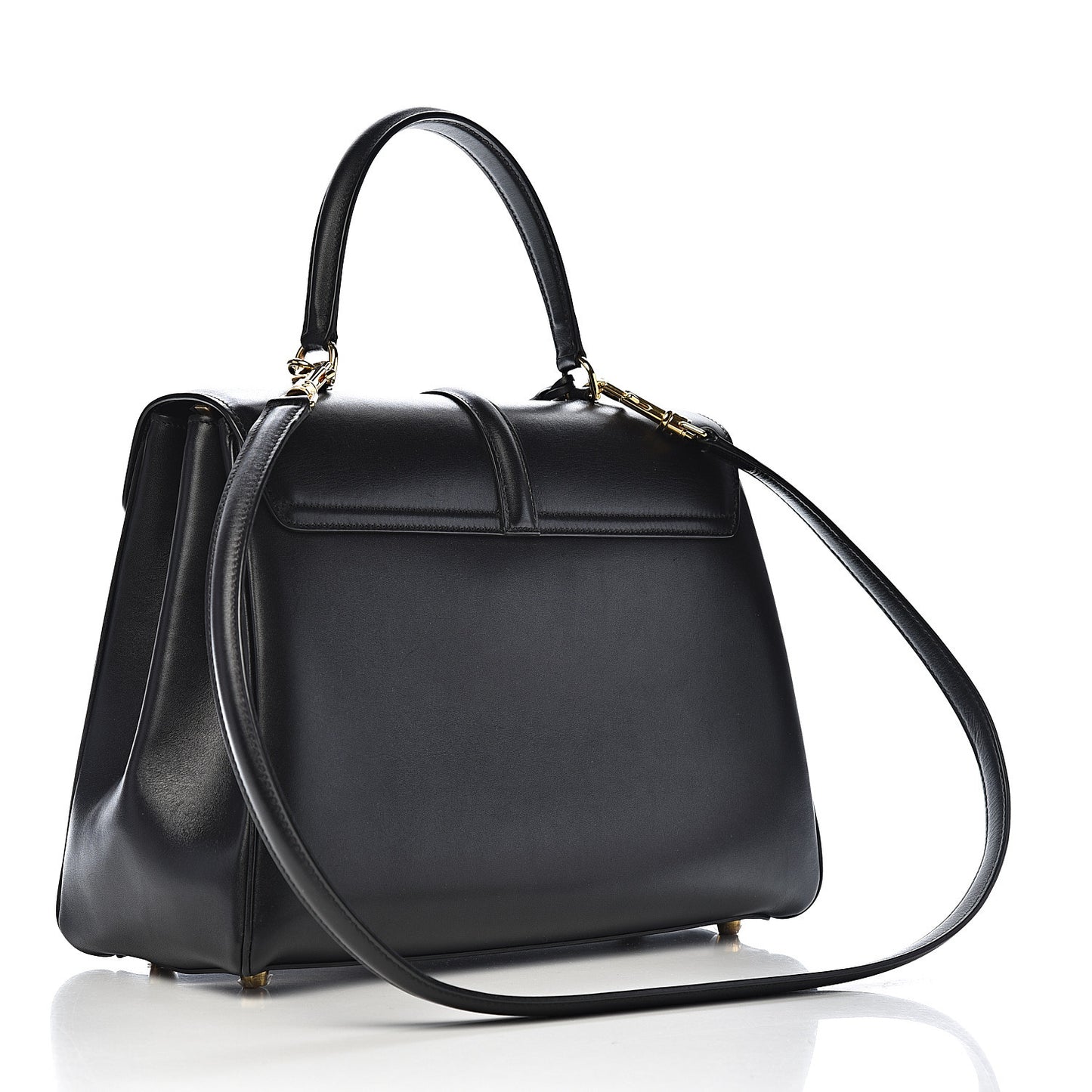 Satinated Calfskin Medium 16 Top Handle Bag Black