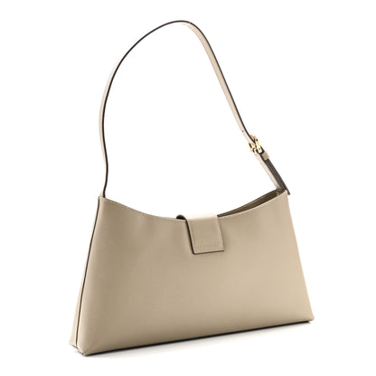 Salvatore Ferragamo Hammered Calfskin Trifolio Shoulder Bag Beige 3 of 10