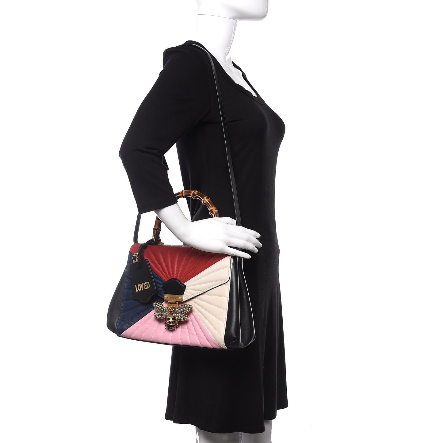 Calfskin Bamboo Trapuntata Queen Margaret Top Handle Bag Blue Agata Hibiscus Red Mystic White Sugar Pink