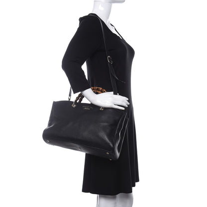 Gucci Pebbled Calfskin Medium Bamboo Shopper Tote Black 2 of 10