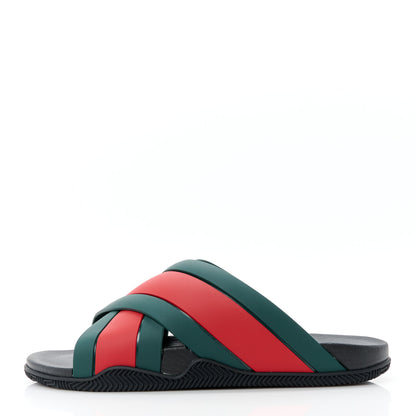 Gucci Rubber Web Womens Criss Cross Slide Sandals 41 Green Red 1 of 10