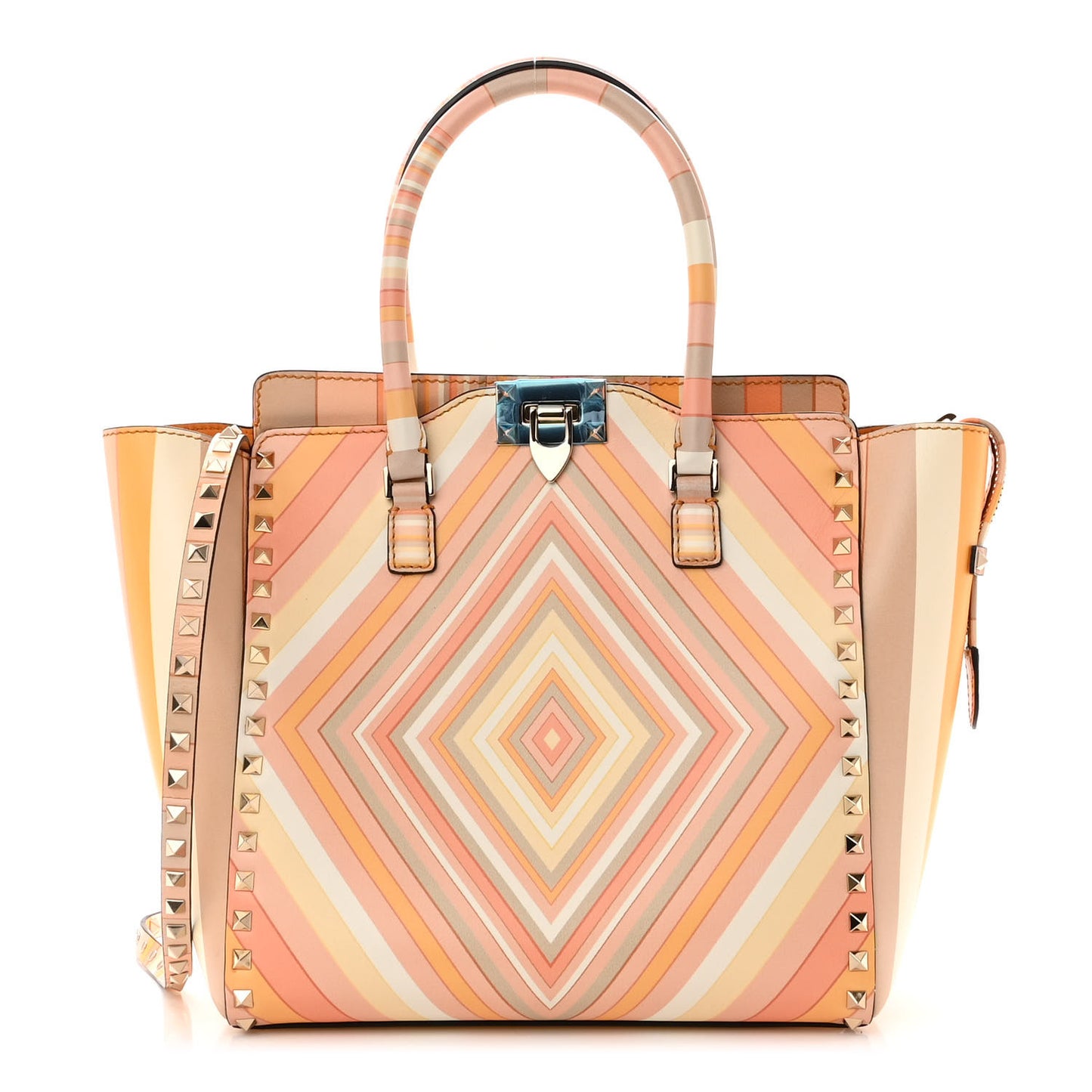 Vitello Native Couture 1975 Rockstud Double Handle Tote Mandarin Sorbet