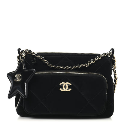 Chanel Velvet Effect Nylon Shiny Crumpled Calfskin Quilted Chanel 25 Clutch With Chain Black 1 of 12