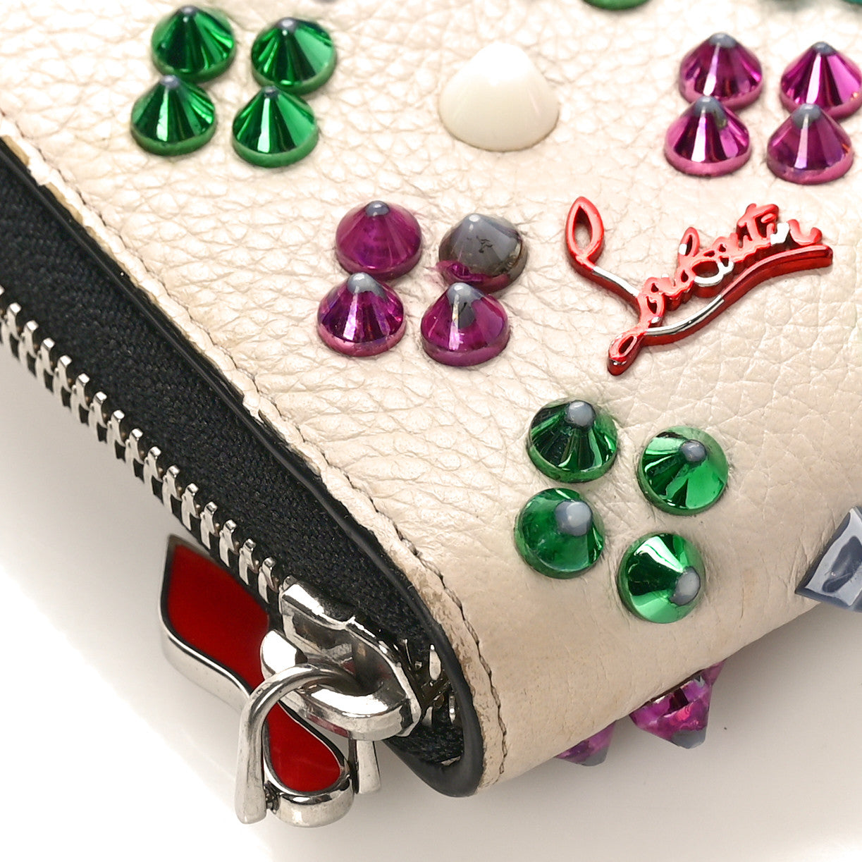 Christian Louboutin Calfskin Panettone Spiked Zip Around Wallet Ivory 8 of 9